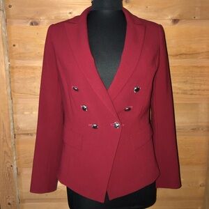 WHBM double breasted suit jacket / blazer size 2 big silver tone buttons red